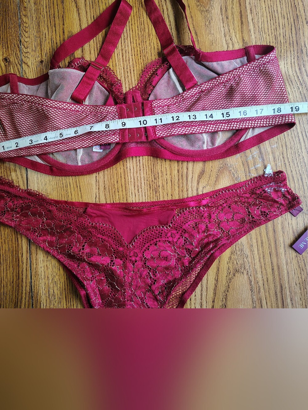 Adore Me Women's Lace Mesh Underwire Bra & Bikini Set Deep Wine sz 46DD. - Picture 7 of 16
